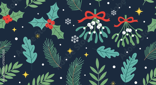Festive Holiday Pattern Mistletoe, Holly, and Pine for Seasonal Cheer