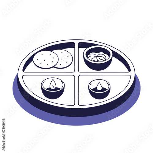 Diwali Puja Thali Icon Vector Illustration Minimalist Style