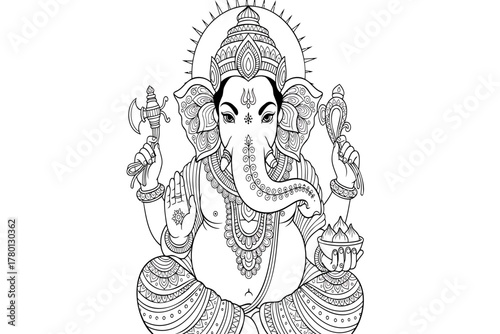 Elegant Ganesha outlines offering blessings with sacred symbols, perfect for spiritual designs