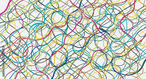 Tangled Network Abstract Multicolored Lines Interweaving Across the Canvas