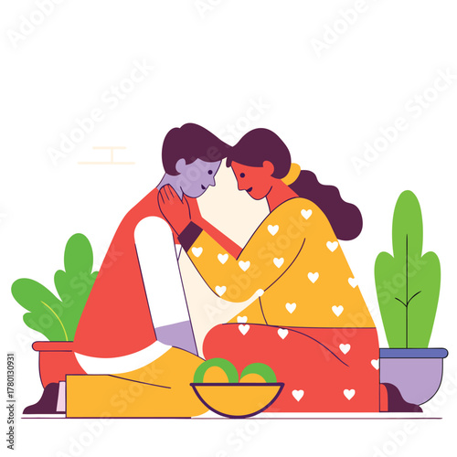 Couple Sharing Affectionate Moment Indoors with Plants