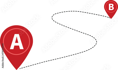 Vector illustration of route from point a to point b with dotted line