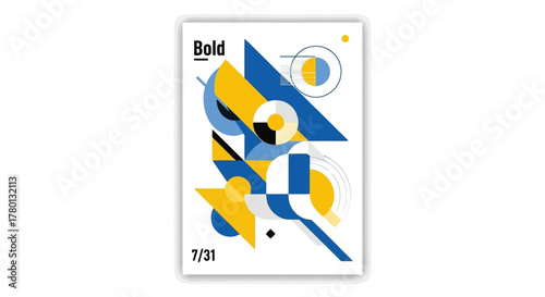Geometric Abstract Composition Dynamic Design with Blue, Yellow, and White Elements