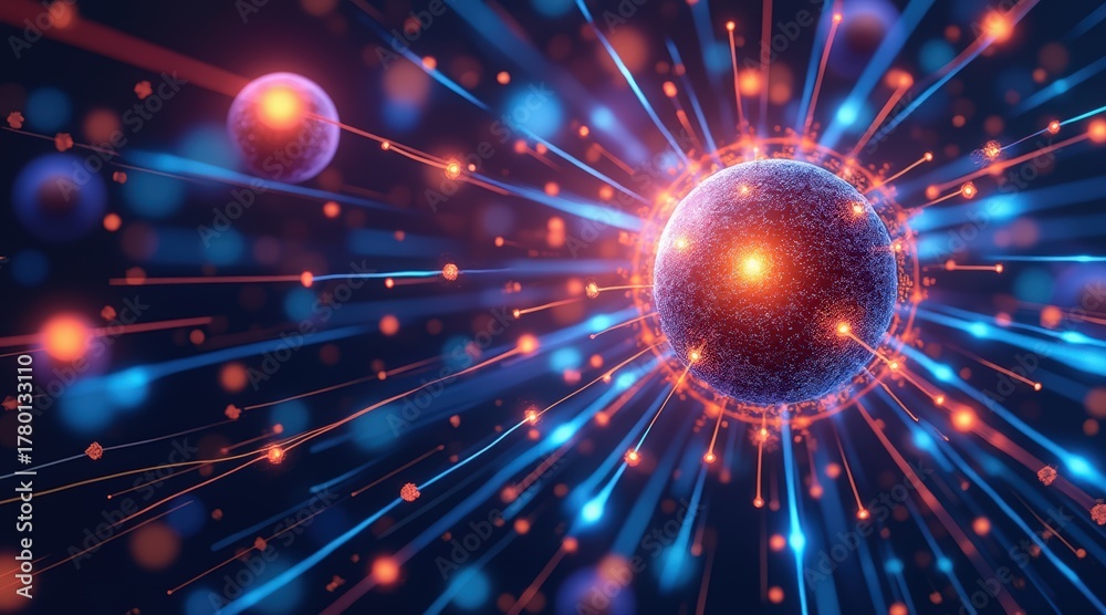 Fototapeta premium Abstract digital art of energy bursting from a central orb