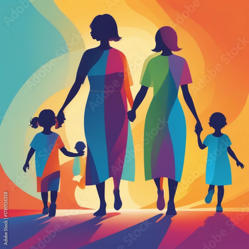 A Vibrant Portrait Capturing the Joyful Journey of a Loving Family Walking Hand in Hand Embracing Diversity and Togetherness on a Bright Sunny Day