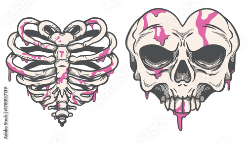 skeleton heart, valentine love illustration