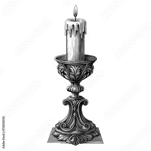 Retro Candle Holder Illustration Vintage Lighting Design, Generative AI