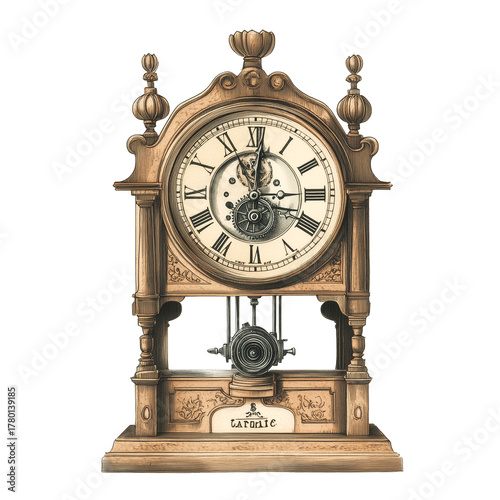 Vintage Grandfather Clock Illustration Antique Wooden Timepiece, Generative AI