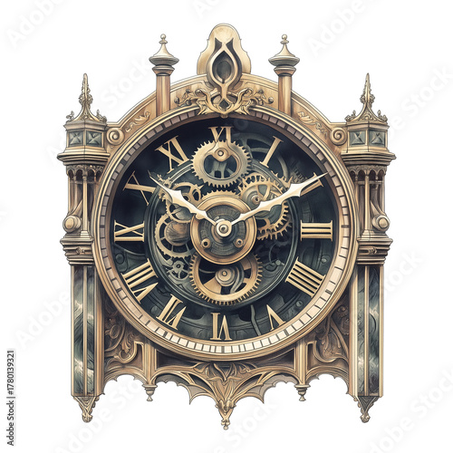 Retro Wooden Clock Illustration Detailed Antique Design, Generative AI