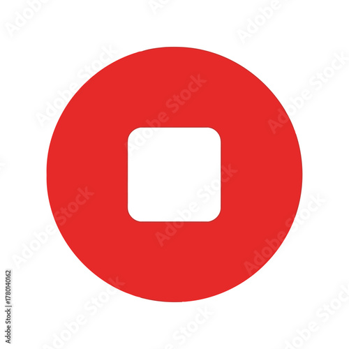 Red circular stop button icon, media control, halt, pause, termination symbol vector