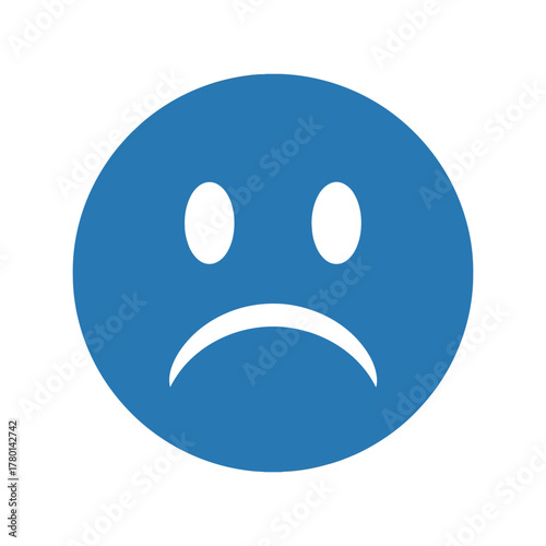 Blue sad face icon unhappy emotion symbol negative feeling graphic disappointment vector