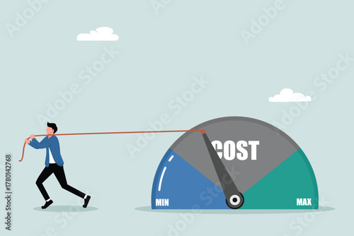 The idea of ​​cost saving, cost reduction or expense reduction, the concept of cost reduction to generate more profits, smart entrepreneurs try to pull the needle symbol to the minimum position.