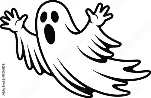 Spooky Halloween Flying Ghost Cartoon Character Vector Illustration