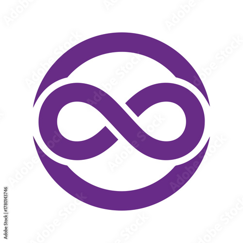 Purple infinity symbol inside circle endless loop eternity continuous abstract concept
