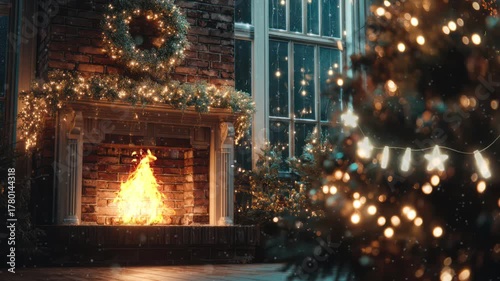 Cozy Christmas Fireplace with Home Decor.