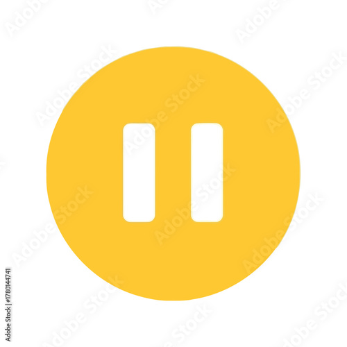 Yellow circular pause button icon, stop, media control, break, hold action vector symbol