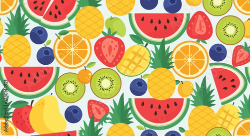 Vibrant Fruit Collage A Colorful Medley of Tropical Delights and Seasonal Freshness