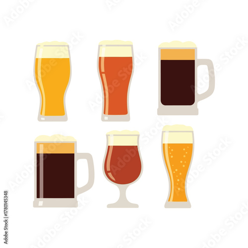 Assorted beer glasses vector illustration craft brew collection pub drink icon set