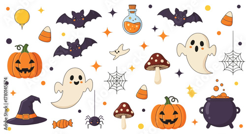 Whimsical Halloween Icons Pumpkins, Ghosts, and Festive Fun