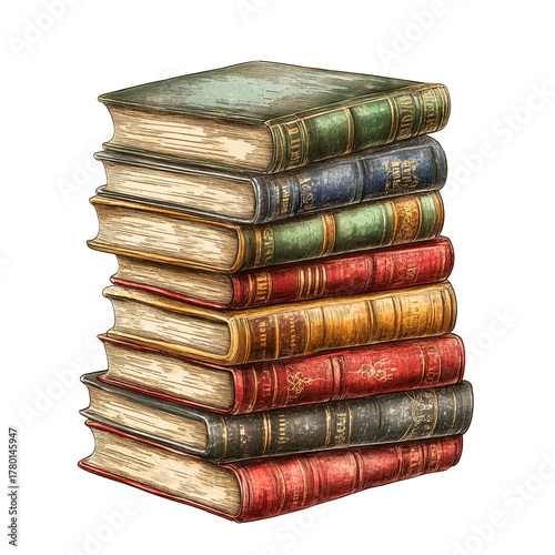 Vintage Stack of Old Books Illustration, Generative AI