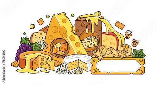 Cheese Composition with Grapes, Crackers and Box Banner