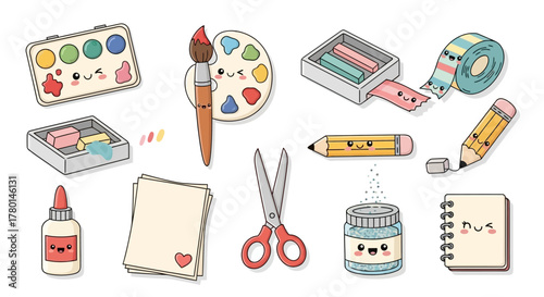 Kawaii Art Supplies Collection Cute Stationery and Painting Tools