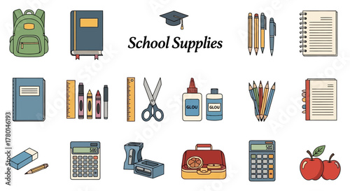 Colorful School Supplies Set Illustration for Back to School