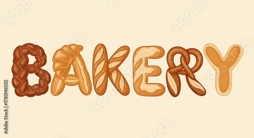 Bakery Text Illustration Delicious Pastries Spelled Out
