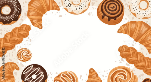 Delicious Pastries Border Croissants, Donuts, and Sweet Rolls