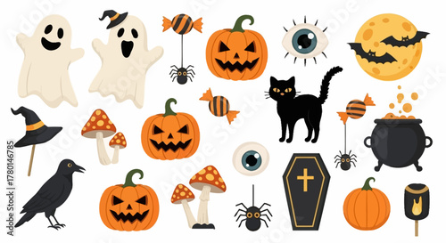 Halloween Icons Spooky Collection of Ghosts, Pumpkins, and More