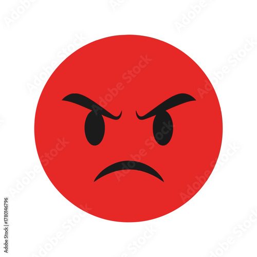 Angry red emoji face vector illustration frustrated emotion icon mad emoticon furious expression