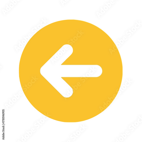 Yellow circular arrow pointing left, back navigation button, rewind UI element vector
