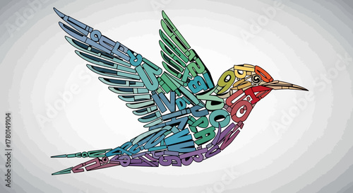 Whimsical Bird of Letters A Colorful Typography Illustration