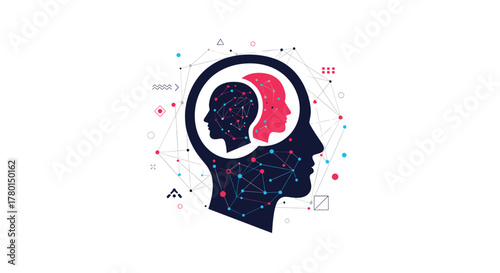 Abstract illustration of the human mind, showcasing interconnected thoughts, neural networks, and the integration of artificial intelligence concepts.
