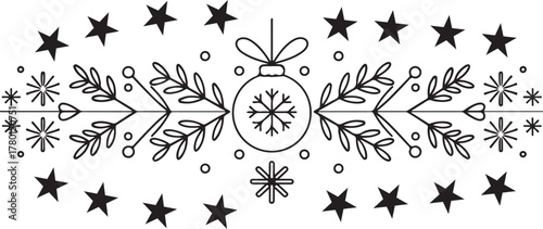 Minimalist Ornament Border Vector with Snowflake and Leaf Decoration
