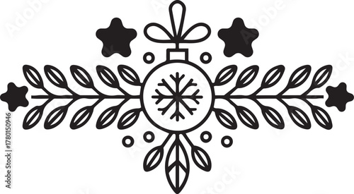 Minimalist Ornament Border Vector with Snowflake and Leaf Decoration
