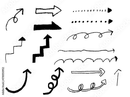 手描きあしらいセット　矢印　鉛筆　モノクロ