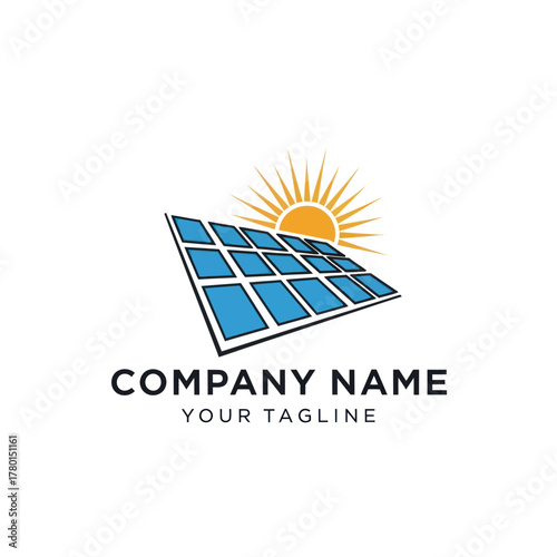 Solar Panel with Sun Logo for Renewable Energy Company.