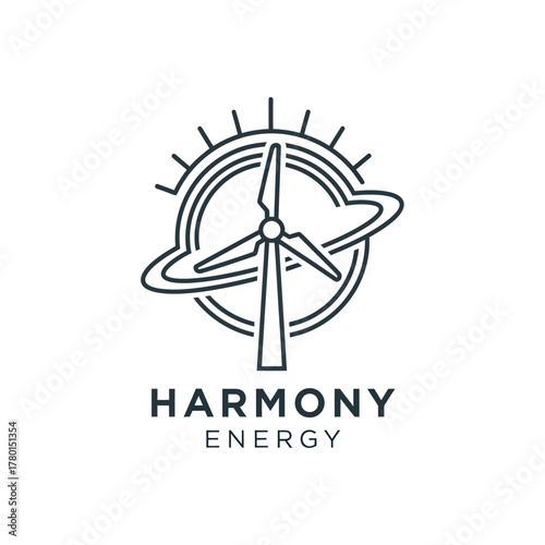 Harmony Energy logo featuring a wind turbine within a stylized sun and orbit design.