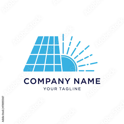 Modern Solar Panel and Sun Logo for Renewable Energy Company.