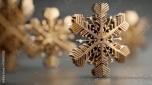 christmas technology Intricate snowflake design with a modern touch and a blurred background.