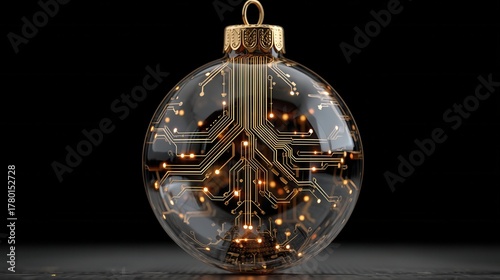 christmas technology Tech-inspired holiday ornament with circuit design.