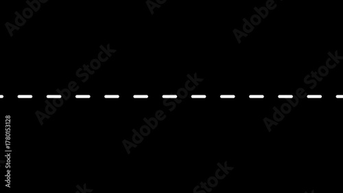 Animation of moving white line pattern on black background. Dashed line animation with continuos loop