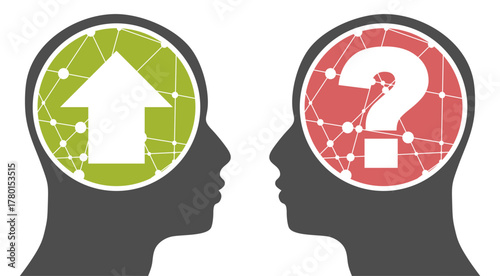 Mindset concept with head silhouette. Heads of two persons one with growth mindset vs fixed mindset. Illustration design for template design, business, infographic, web, brochure and banner.
