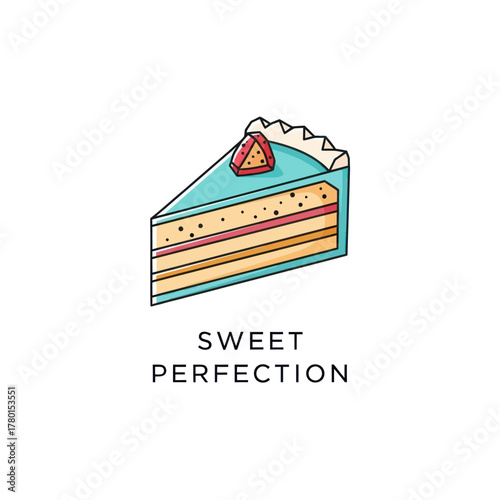 Delicious slice of cake with strawberry on top sweet perfection dessert.