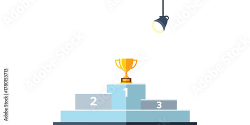 Achievement Golden Trophy on Podium for Top Performers