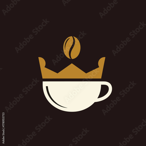 Coffee cup with crown and coffee bean logo design concept.