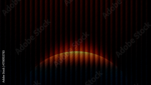 dark abstract futuristic warm color glowing semicircle on vertical stripes