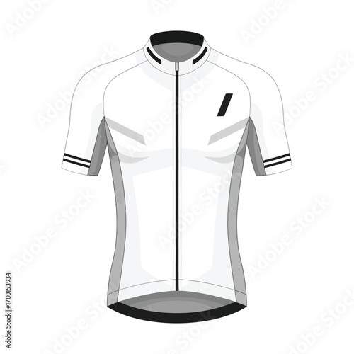White cycling jersey with black accents and short sleeves, perfect for active athletes and outdoor enthusiasts