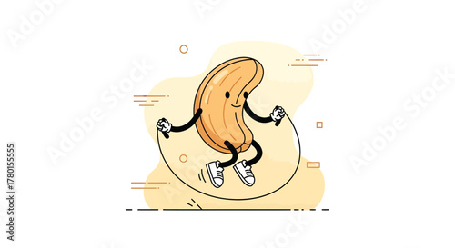 A Cheerful Animation Of A Cashew Nut Jumping Rope In A Playful, Joyful Scene